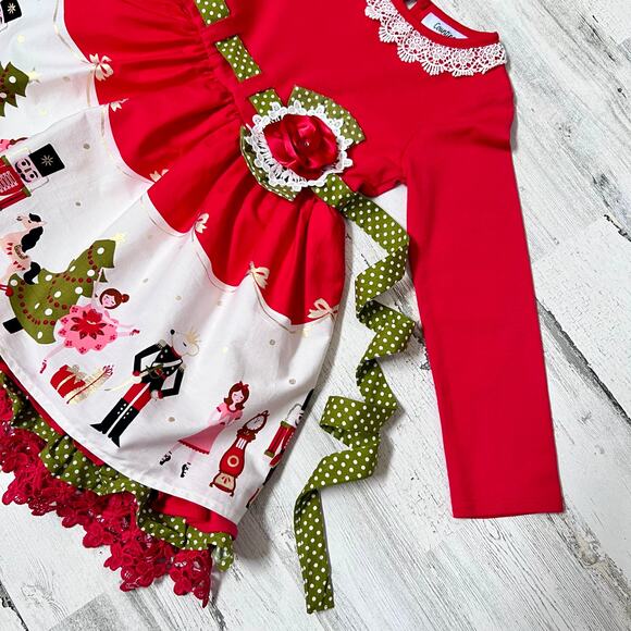 Counting Daisies Dress Size 5 Nutcracker Red Holiday Lace Trim Long Sleeve - Picture 4 of 12